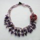 Handmade Unique Jewelry Necklace with Amethyst, Red Agate & Pearls