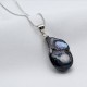 Black Unique Baroque Pearl Pendant with Silver Chain