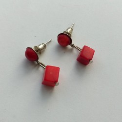 Original Red Coral Cube earrings