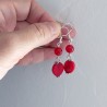 Silver Hook Earrings with Natural Red Agate and Coral