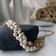 Faux Imitation Pearl Necklace with Golden Metal Beads