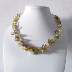 Lavender Amethyst, Citrine, Peridot, Toggle Clasp 2 Rows Necklace