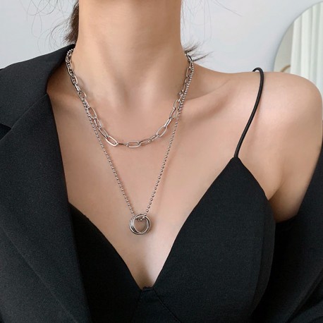 Circunstancias imprevistas enfocar tubo Set de collares de moda en metal plateado con colgante anillo
