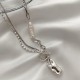 Women Fashion Double Layers Necklace with Acrylic Biwa Pearl