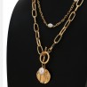 Gold Metal Fashion Trendy Link Chain with Pearls Lock Necklace