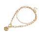 Gold Metal Fashion Trendy Link Chain with Pearls Lock Necklace