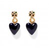 Pendientes maxi vintage con corazón azul y flor de cristales