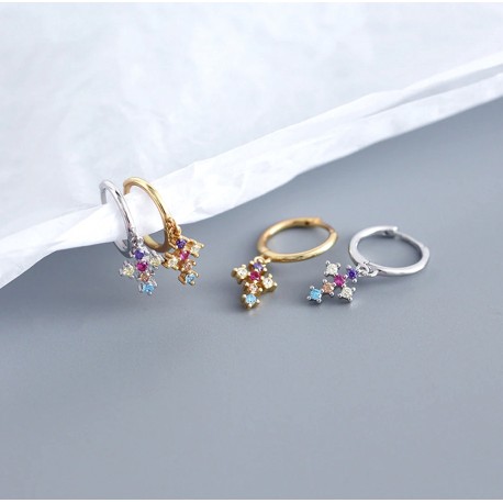 Minimalist Style Zircon Cubic Cross Pendant Stud Earrings