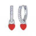 Minimalist Style Women Enamel Hoop Silver Earrings With Red Heart