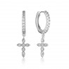Clear Crystal Cross Drop Silver Earrings