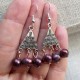 Geometric Silver Women Earrings with Natural Bordeaux Pearls