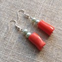 Silver Sterling Hook Earrings with Natural Orange Coral and Grey Pearls