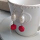 Silver Hook Earrings with Natural Baroque Pearl and Red Coral