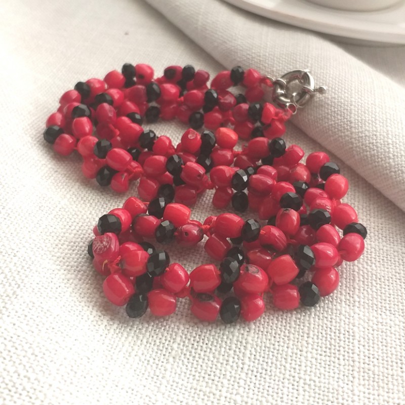 red coral necklace with crystals