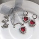 Conjunto collar y pendientes en plata 925 y colgante de zirconita azul o rojo