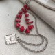 Collar multicapas plateado con coral rojo natural y colgante vintage