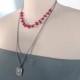 Multi Layer Silver Metal Vintage Necklace with Red Natural Coral