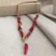 Natural Bamboo Coral and Turquoise Chip Beads Gold Metal Necklace