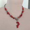 Natural Bamboo Coral and Turquoise Chip Beads Silver Metal Necklace