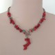 Natural Bamboo Coral and Turquoise Chip Beads Silver Metal Necklace