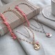 Multi Layer Long Necklace with Pink Natural Bamboo Coral