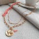 Multi Layer Long Necklace with Pink Natural Bamboo Coral