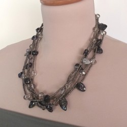 Black Keishi Natural Pearls Necklace with Crystals