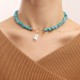 Collar de turquesa reconstituida y colgante perla Keshi imitación