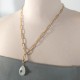 Gold Plated Stainless Steel Link Chain Necklace with Geometric Stone Pendants