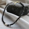 Natural Black Onyx Stone Chip Beads Choker Necklace with Freshwater Pearl