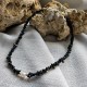 Natural Black Onyx Stone Chip Beads Choker Necklace with Freshwater Pearl