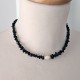 Natural Black Onyx Stone Chip Beads Choker Necklace with Freshwater Pearl