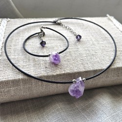 Simple Style Amethyst Stone Set, Necklace And Bracelet