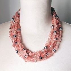 Collar de Cuarzo Cherry y Perlas naturales grises