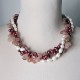 Collar de cuarzo Strawberry y Perlas naturales color crema y bordeaux