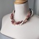 Multi Strands White And Purple Red Freshwater Pearl And Strawberry Quartz Twisted Necklace