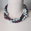 Multi Strands Dyed Freshwater Pearl And Amazon Stone Twisted Necklace