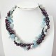 Multi Strands Dyed Freshwater Pearl And Amazon Stone Twisted Necklace