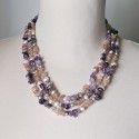 Collar de Amatista, Cuarzo "Strawberry" y Perlas