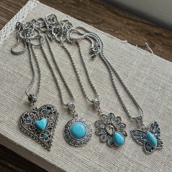 Silver color necklace with blue stone bead Normandia